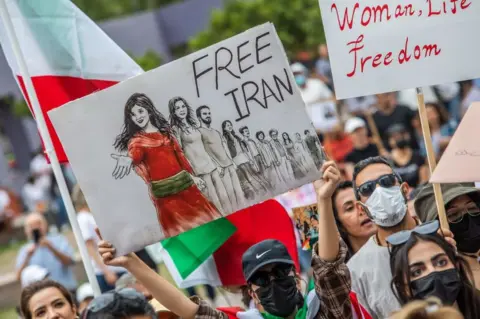 Getty Images A protest in Los Angeles in October in support of women in Iran