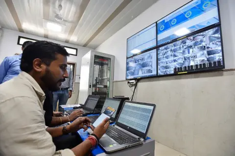 Getty Images A view of the control room after the installation of CCTVs in the classrooms of Sarvodaya Bal Vidyalaya (Shaheed Hemu Kalani), Lajpat Nagar, on July 6, 2019 in New Delhi, India.