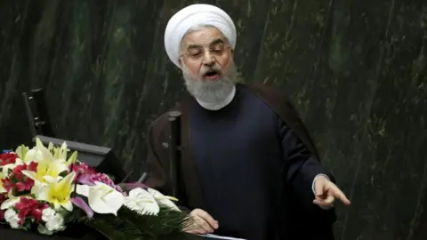 AFP President Hassan Rouhani addresses the Iranian parliament on 15 August 2017