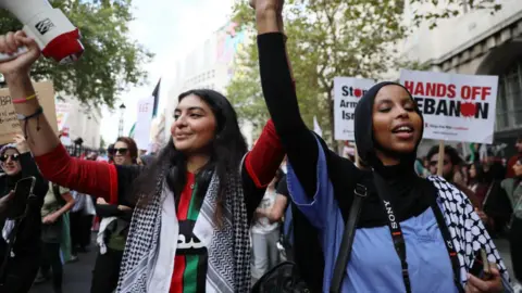 Getty Images Pro-Palestinian protests marching through central London