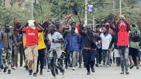 BBC/Mercy Juma Protesters in Kitengela, Nairobi - Tuesday 16 July 2024