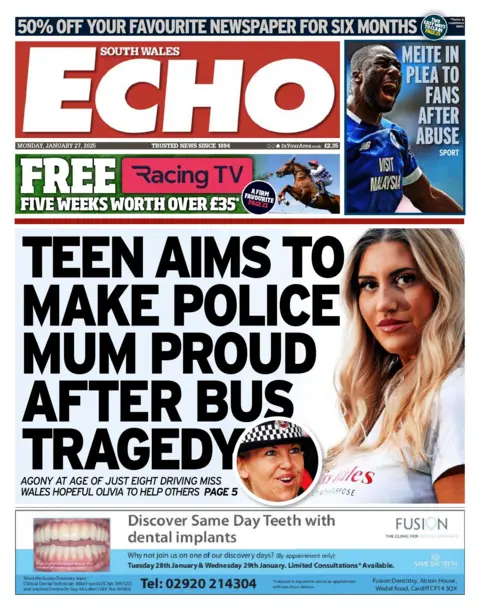 South Wales Echo South Wales Echo headlined: Teen aims to make police mum proud after bus tragedy