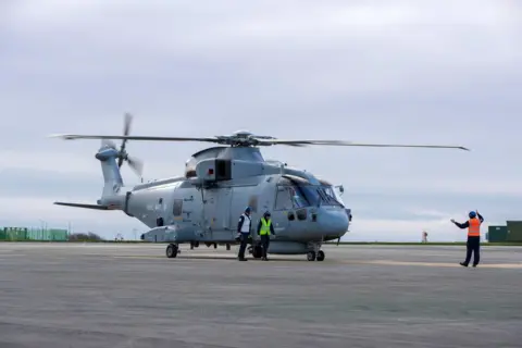 Crown Copyright The Royal Navy Merlin Mk2 helicopter in Cornwall before it leaves for Cyprus. 