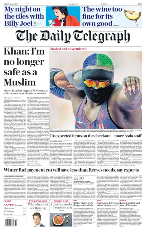 Daily Telegraph: Sadiq Khan: I'm no longer safe as a Muslim