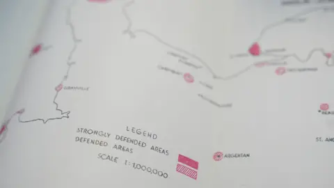 Jacob King/PA Wire A white page of paper which has a legend denoting strongly-defended areas and defended areas, to a scale of 1:1,000,000.