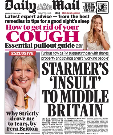 The headline on the front page of the Daily Mail reads: “Starmer’s ‘insult’ to middle Britain”