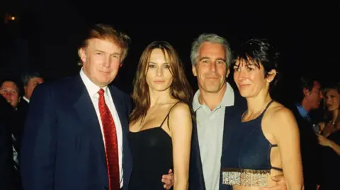 Image shows Donald Trump, Melania Trump, Ghislaine Maxwell and Jeffrey Epstein at a party in 2000