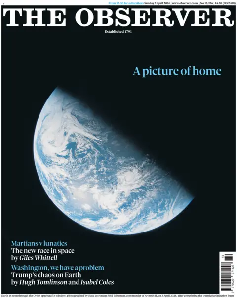 "A picture of home" reads the headline on the front page of The Observer.