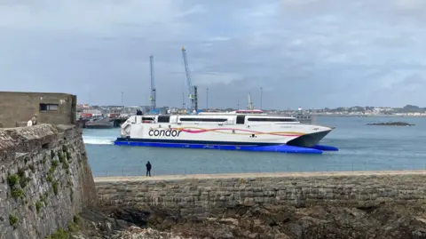 The Condor Voyager leaves St Peter Port in Guernsey 