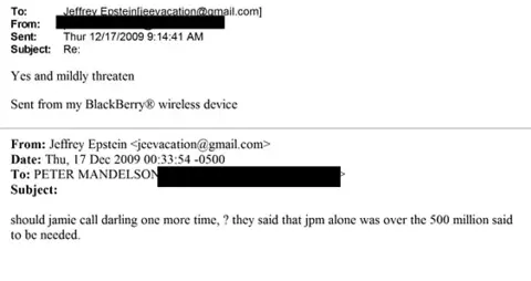  "should jamie call darling one more time, ? they said that jpm alone was over the 500 million said to be needed." A reply says: "Yes and mildly threaten".