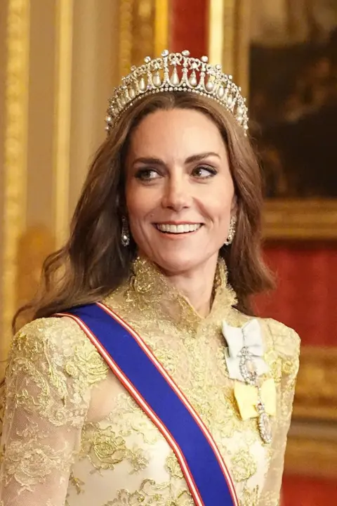 Aaron Chown/PA Wire The Princess of Wales arrives for the state banquet at Windsor Castle