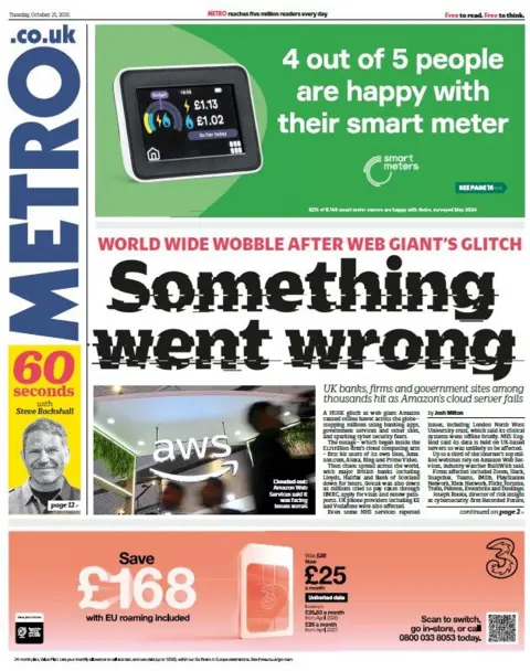 Metro "Something went wrong" reads the headline on the front page of Metro.