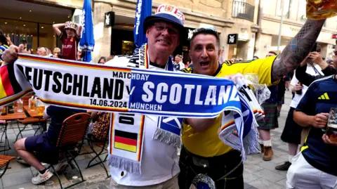 PA German and Scottish fans party together