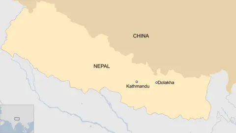 A map of Nepal showing Kathmandu and the Dolakha region