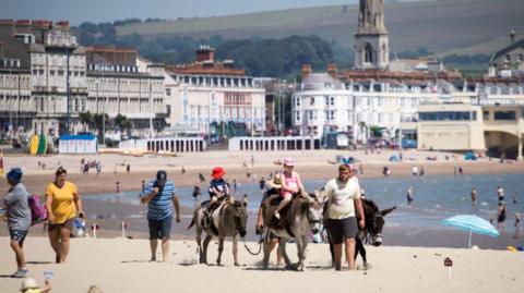 People on a beach in Weymouth