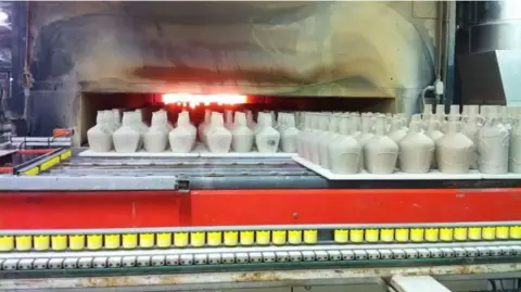 BBC pottery in a kiln