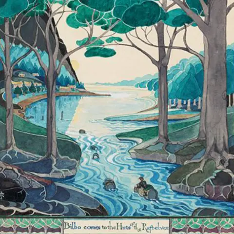 The Tolkien Estate Ltd 1937 Bilbo comes to the Huts of the Raft-elves