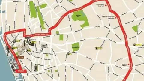 LIVERPOOL CITY COUNCIL The image shows parade mapa thick red line delineates the route.