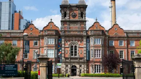 A large red brick building in Leeds which is the Thackray Medical Museum. 