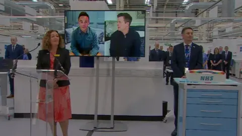 Ant and Dec on TV screen at unveiling