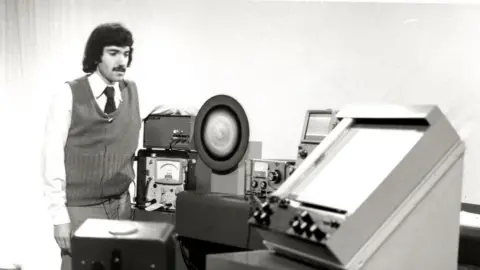 The Open University. A behind-the-scenes shot of an early joint OU and BBC broadcast.