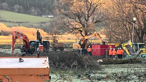 BBC Picture of the repair work in Bryn Cowlyd Water Treatment Works in Dolgarrog, Conwy.