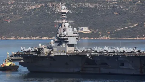 USS Gerald R. Ford aircraft carrier leaves Souda Bay on the island of Crete, Greece, February 26, 2026. 