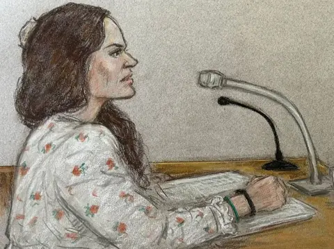 Julia Quenzler Court artist's sketch of Constance Marten giving evidence