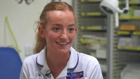 BBC Claudia Laird dressed in nurse uniform