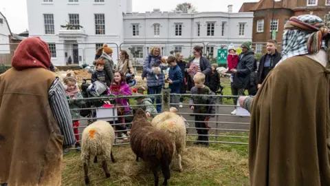 Toby Shepheard Shepherds and sheep in the live nativity at St Albans Cathedral