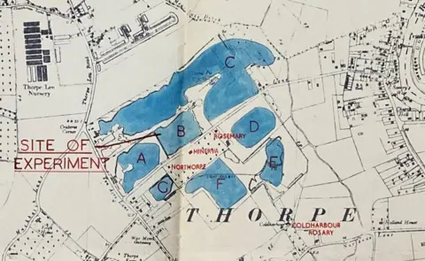 The National Archives Map showing the Mead Lake Ditch and the experimental sites