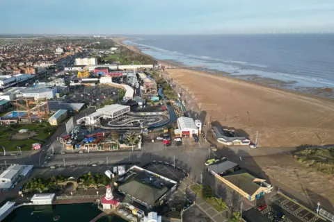 An aerial view of Skegness sea front.