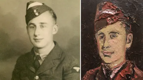 Family Photo | Dan Llywelyn Hall Gordon Yeo in a photo in his RAF uniform and a second image of the his portrait