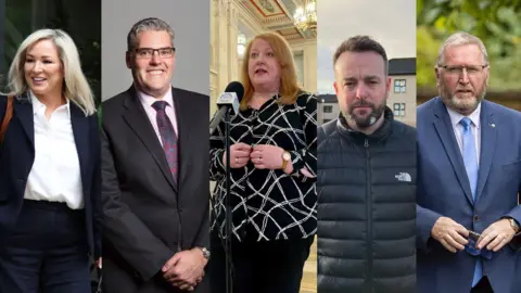 Collage image of the leaders of Northern Ireland's five main political parties 