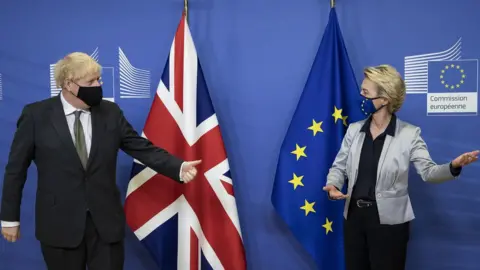 PA Media Prime Minister Boris Johnson in Brussels, Belgium, for a dinner with European Commission president Ursula von der Leyen where they will try to reach a breakthrough on a post-Brexit trade deal.