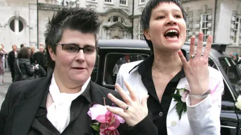 Pacemaker In 2005, Grainne Close and Shannon Sickles were the first lesbian couple in the UK to celebrate a civil partnership