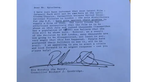 the fax sent by Richard Goodridge to Steven Spielberg