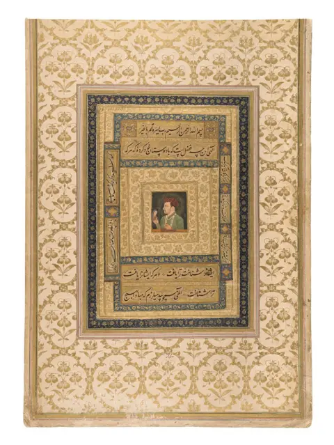 National Museum, New Delhi A portrait of Mughal emperor Jahangir holding a small image of the Virgin Mary made with watercolour and gold on paper.