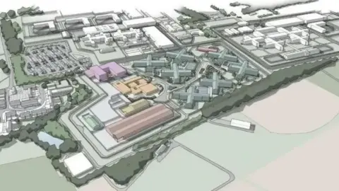 Artist's impression shows an aerial view of the potential new prison in Lancashire.