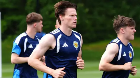 Scott McTominay trains with Scotland on Friday in Boston