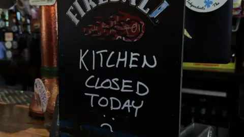 A sign at The Star pub reading Kitchen closed today, with a sad face emoji.