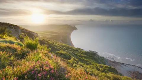 Getty Images View east from Golden Cap at Sunrise, Jurassic Coast World Heritage Site, Dorset, England, 