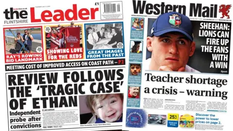 The Flintshire Leader and Western Mail front pages