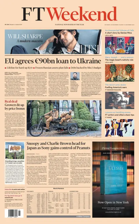 "EU agrees €90bn loan to Ukraine" reads the headline on the front page of the FT Weekend.