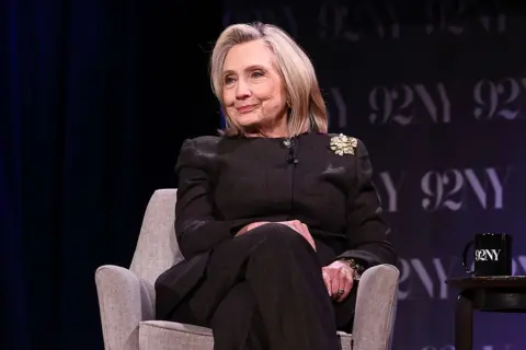 Hillary Clinton speaks on a panel in New York in Octobe 2025