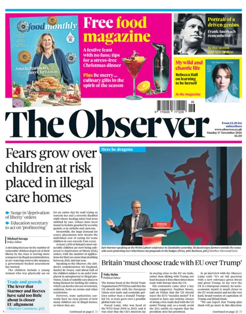 The Observer headline reads: "Fears grow over children at risk placed in illegal care homes"