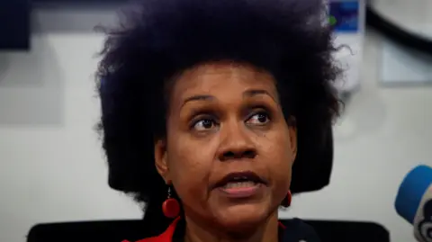 Reuters A close-up photo Maria Sarungi Tsehai during the press briefing in Kenya's capital Nairobi 
