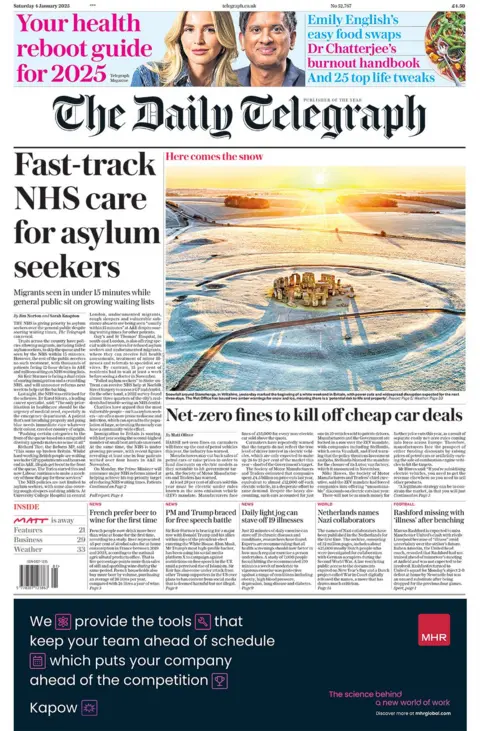 The headline in the Daily Telegraph reads: "Fast-track NHS care for asylum seekers"