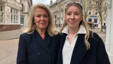 Vikki Irwin/BBC Karen Harvey, left, and Charlotte Speer in Ipswich town centre