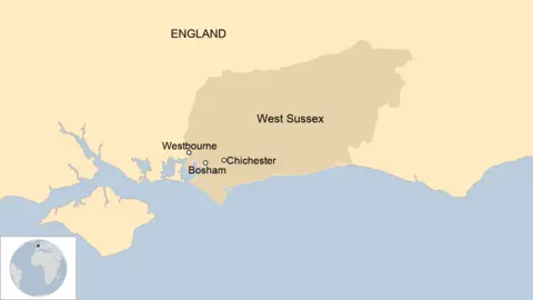 A map showing where Westbourne is in West Sussex